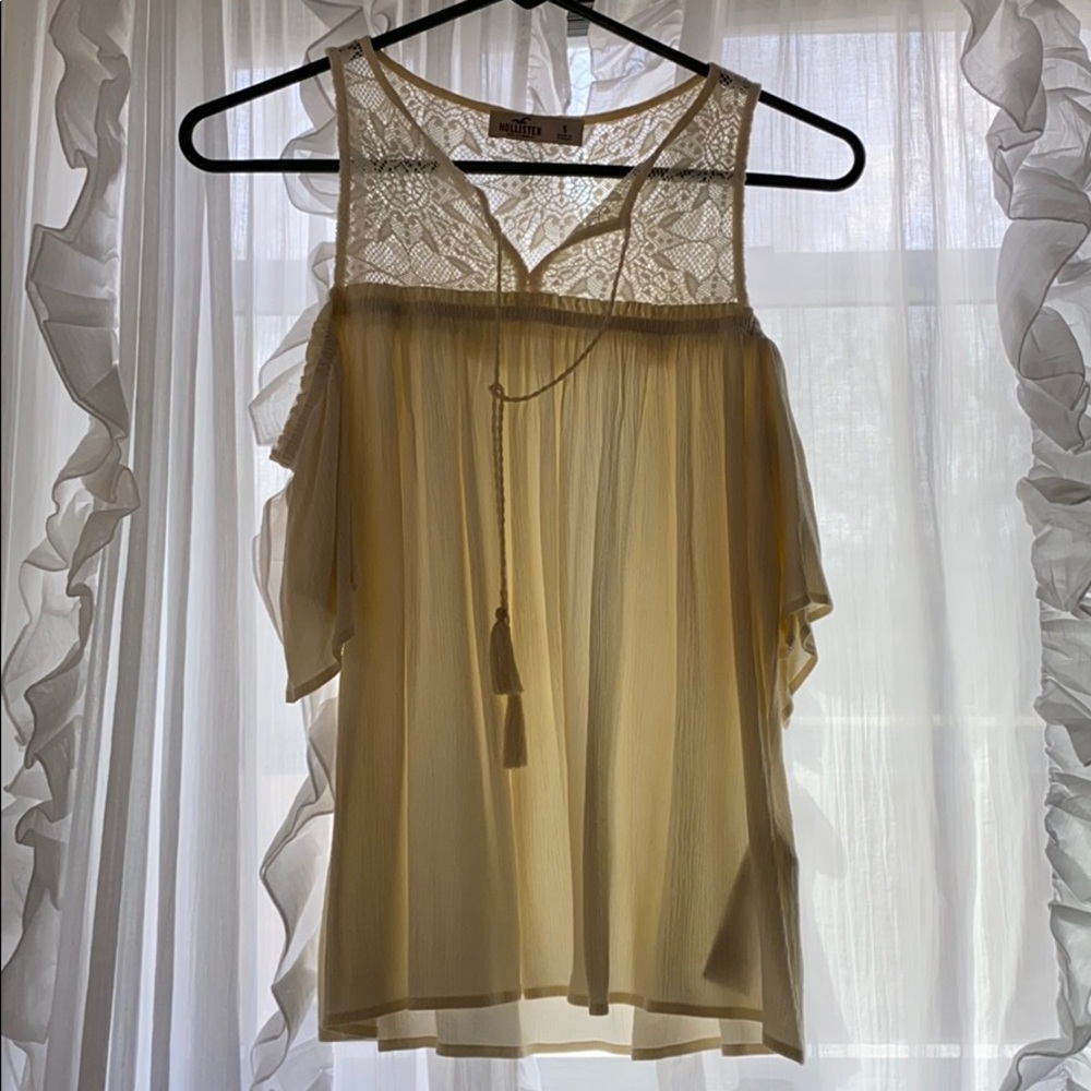 Cream lace off the shoulder flowy top